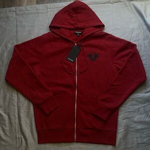 Red zip up True Religion hoodie never worn tags still on